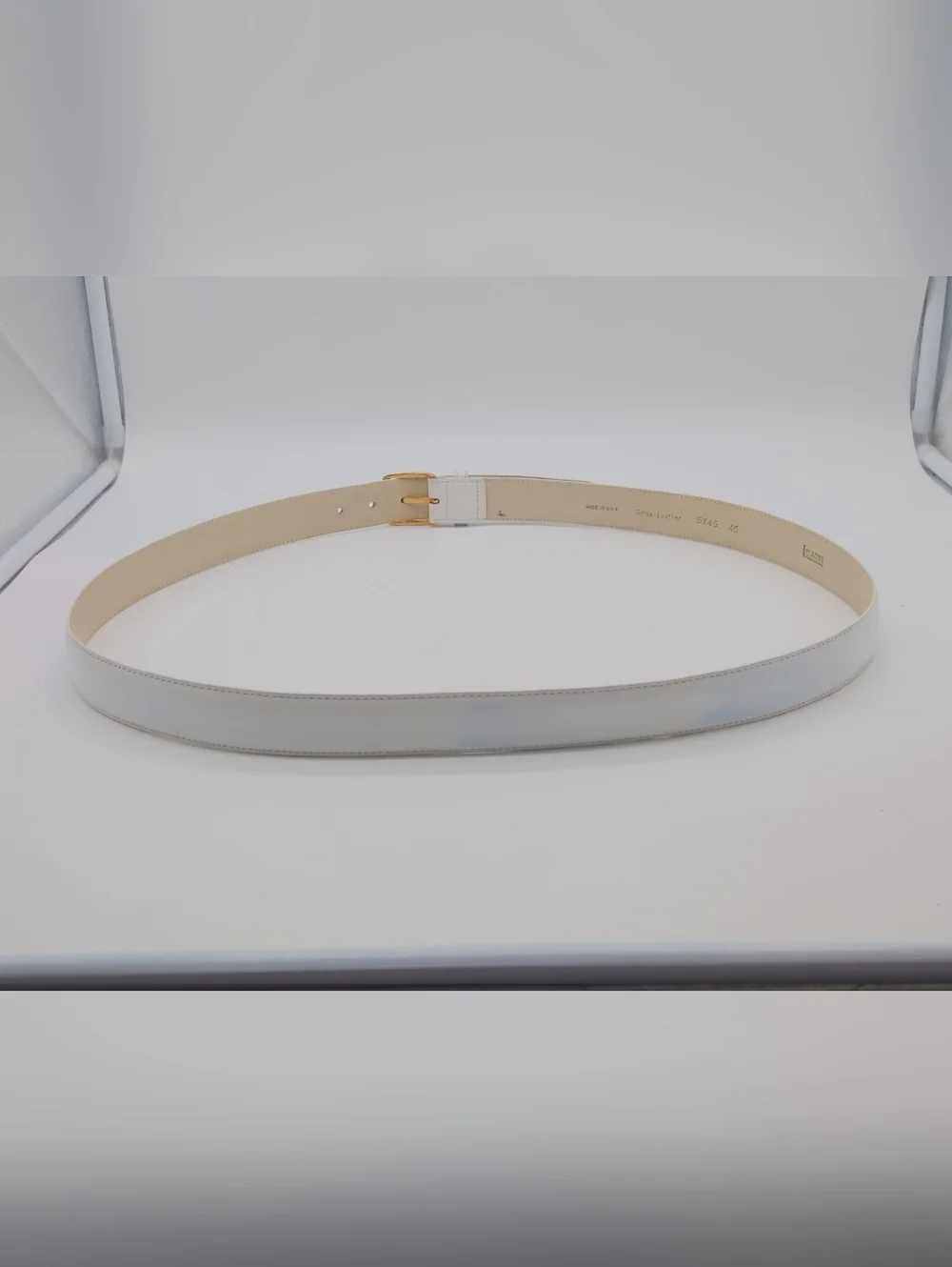 Lejon Vintage White Glove Leather Belt with Gold Buckle Sz 46